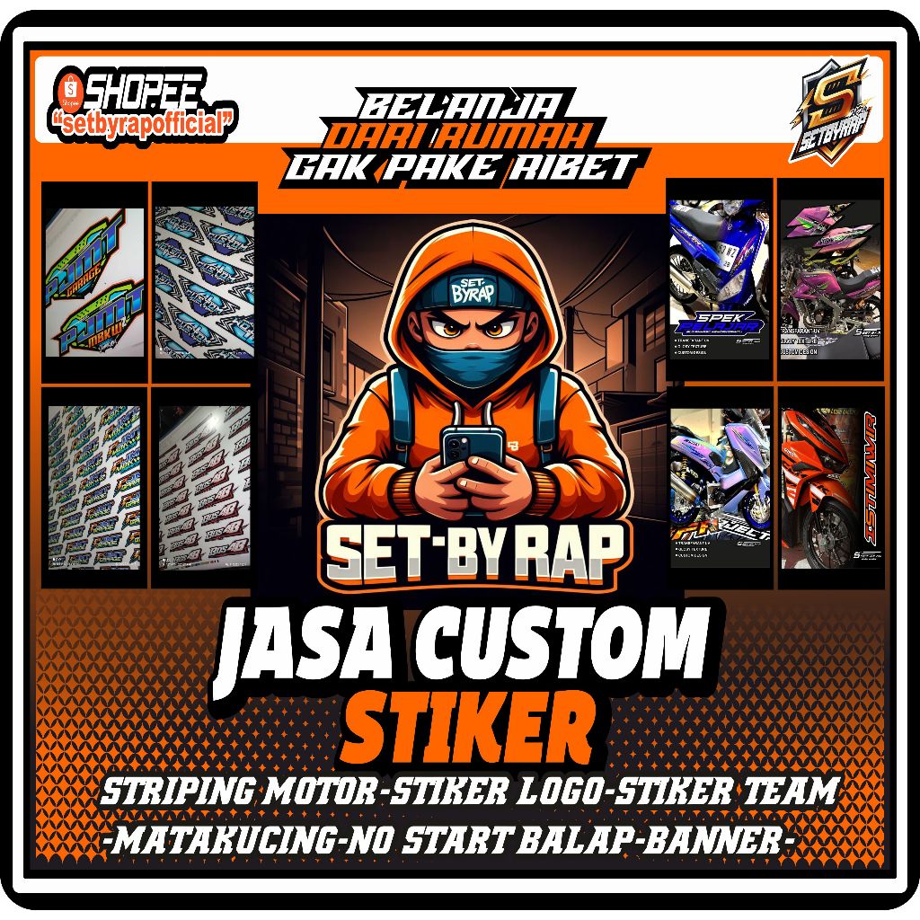 JASA CUSTOM STIKER/STIKER MOTOR/STIKER LOGO CARA ORDER NYA CEK DESKRIPSI TERLEBIH DAHULU(PENTING)