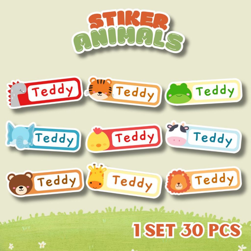 

[30 pcs] STIKER NAMA Label Nama Anak Waterproof Anti Air Motif Hewan Animal