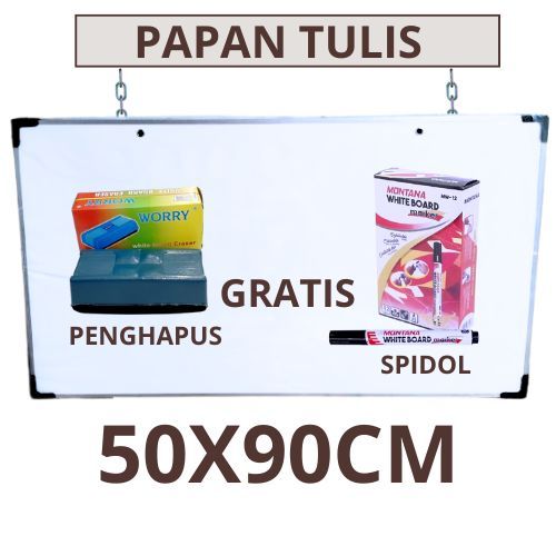 

Papan tulis whiteboard 2 sisi (hitam & putih) 50cm x 90cm gratis spidol dan penghapus