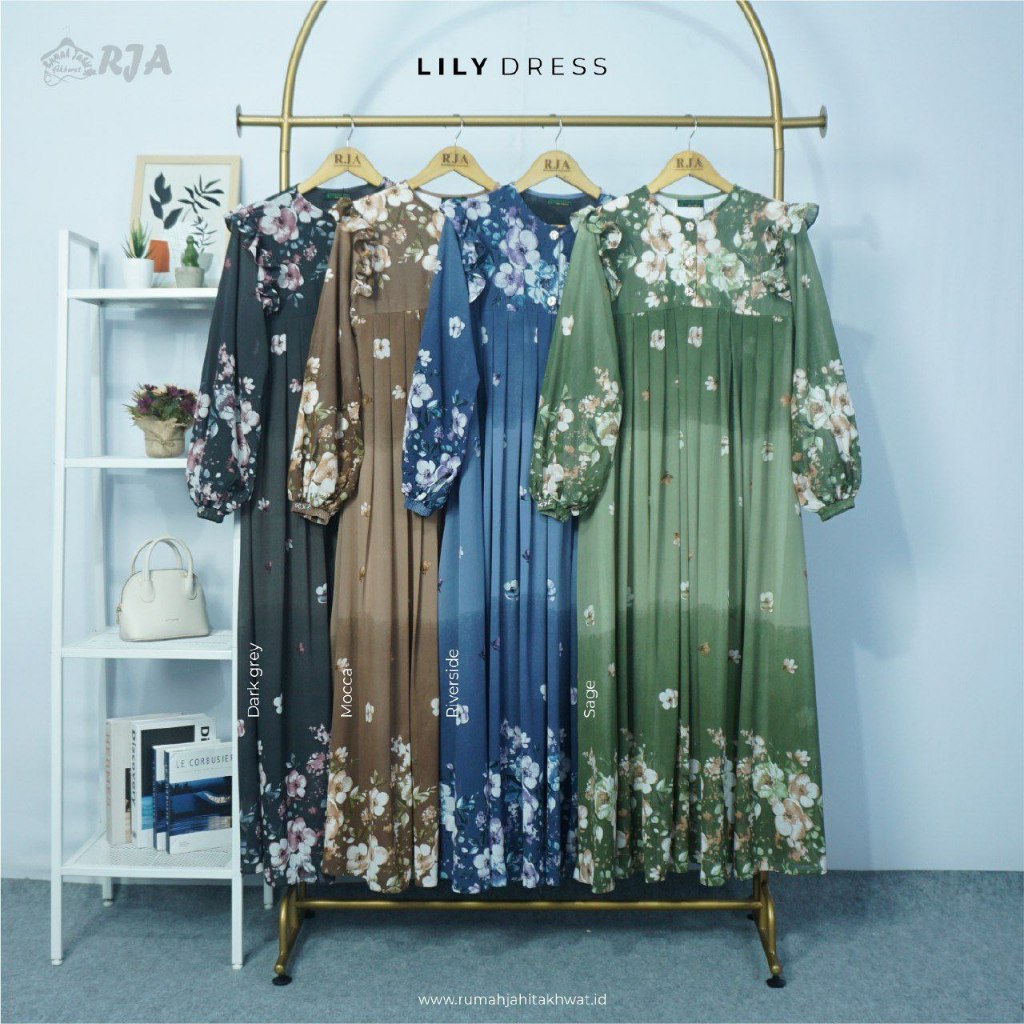 GAMIS KEMBANG, GAMIS TANGAN BALON, GAMIS SET PASMINA, SET LILY RJA BONE