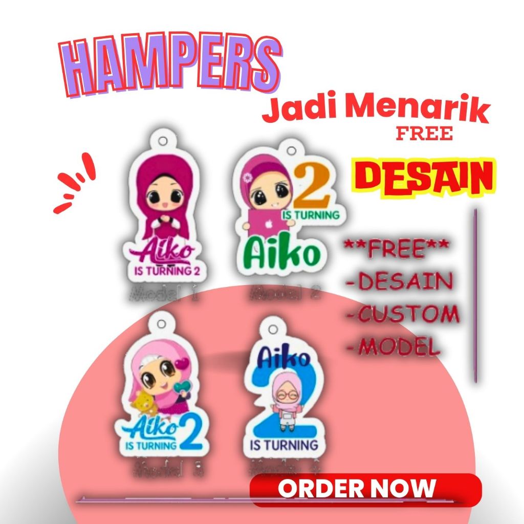 

(20pcs) Tag HIJAB Tag Hampers Ulang Tahun Anak Gantungan Custom Cutting DIE cut Toko