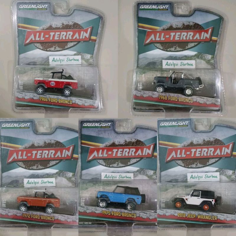 greenlight collectibles all-terrain 2012 jeep wrangler 1966 1967 1968 1972 1975 ford bronco open hoo