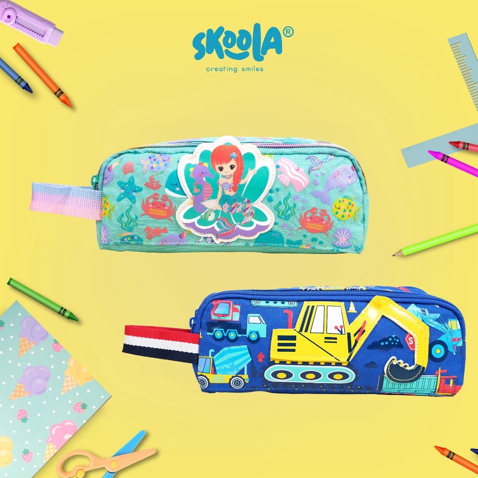 

KODE E68V Skoola Tempat Pensil Pencil Case Anak Lucu Mermaid Excavator Missy