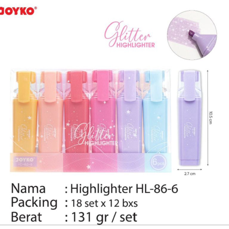 

KODE J83O Stabilo Jokyko Highlighter Gliter pastel Joyko HL866 1set6wrn