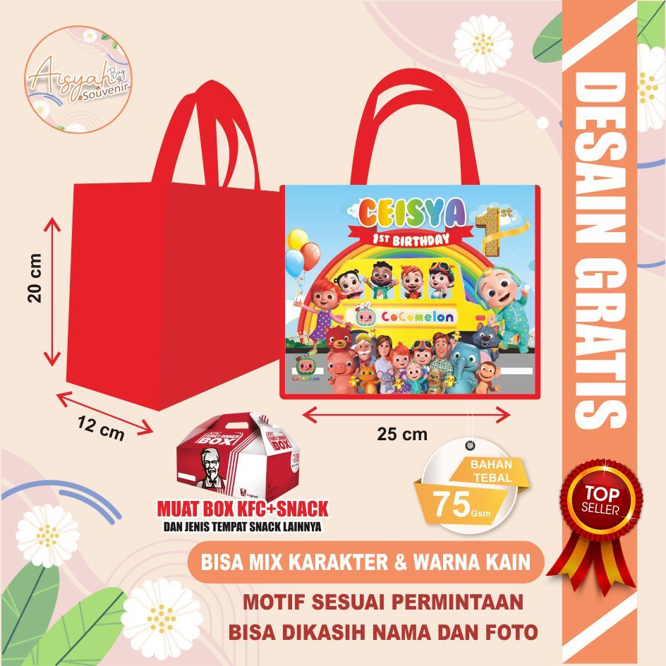 

tas ultah cocomelon / tas ulang tahun cocomelon / bingkisan ultah cocomelon / goodie bag ultah cocomelon
