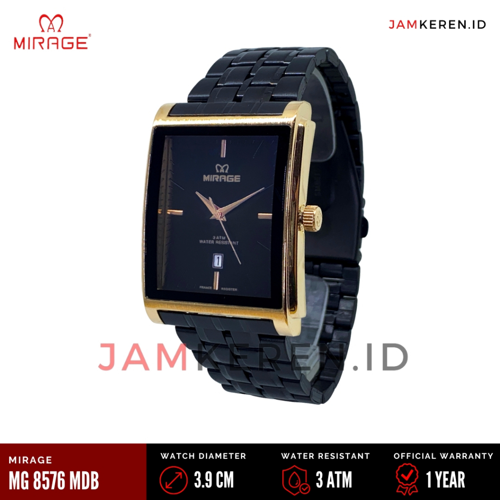 JAMKEREN Mirage Original 8576 M Jam Tangan Pria Segi Stainless Steel Garansi Resmi Fashion Kasual