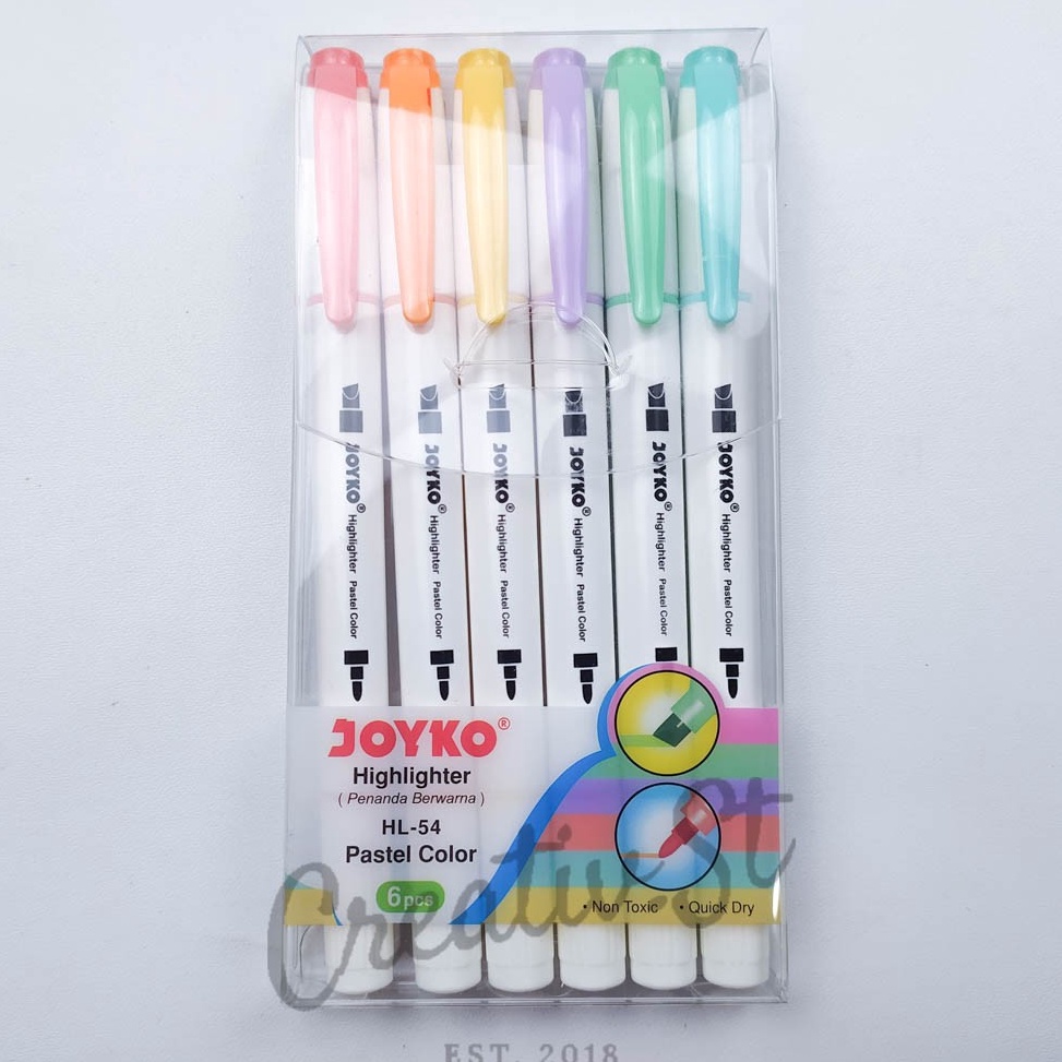 

KODE B38H Joyko Highlighter PASTEL Colour Hl 54 6 Color Penanda Buku 2 sisi