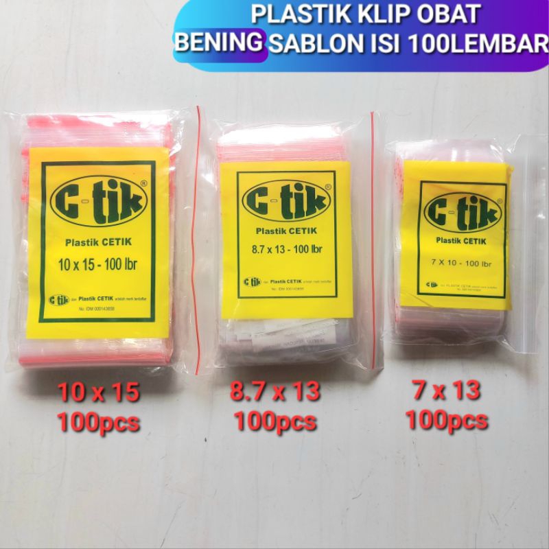 Plastik Klip Obat 10 x 15 / 13 x 8.7 / 7 x 10 / Sablon Bening Bening Sablon Klip Obat 10x15 Plastik 