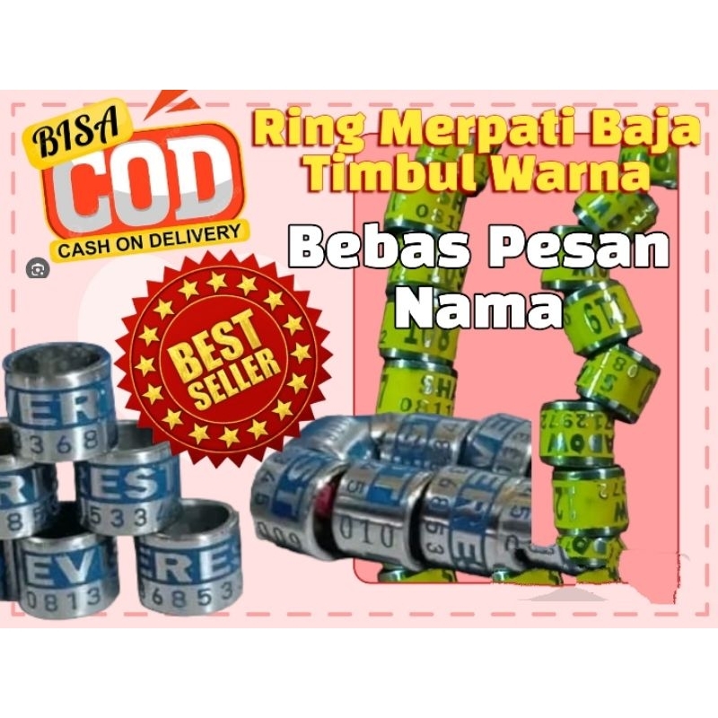 10 pcs Ring Cincin Merpati Request nama Baja Timbul warna