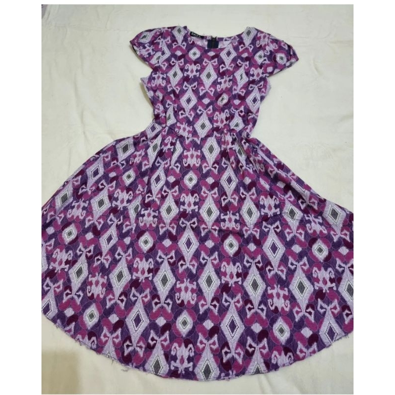 dress batik wanita / dress kantor mini ungu