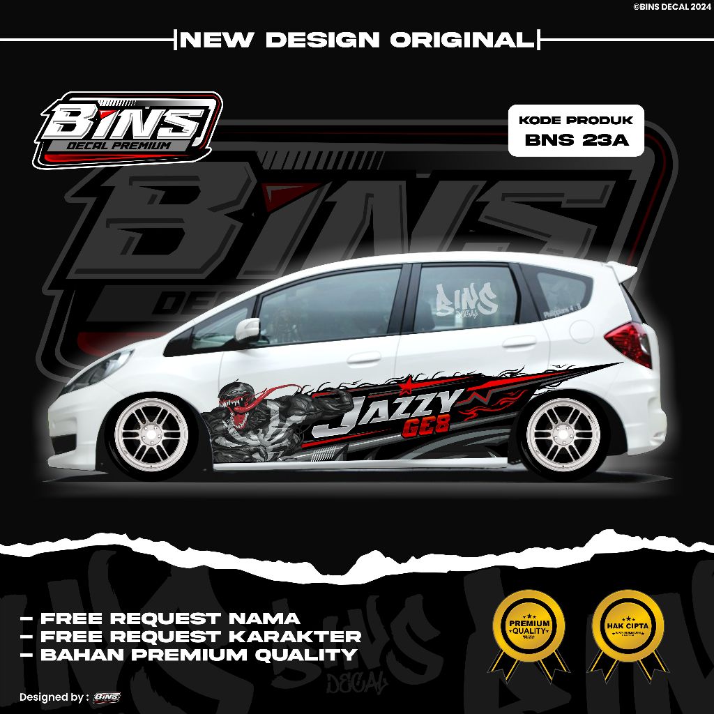 BNS23-STIKER DECAL MOBIL JAZZ ROCKY RAIZE AGYA BRIO GRATIS CUSTOM GAMBAR VENOM LANGSUNG CETAK