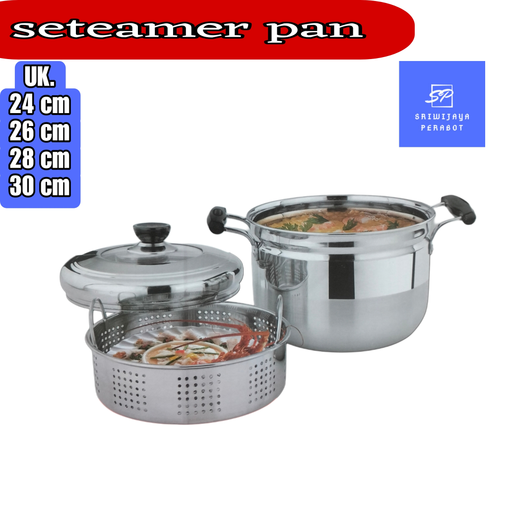 PANCI KUKUS JAPAN STAINLESS STEAMER PAN | PANCI PANCA GUNA DENGAN TUTUP KACA TEBAL UK 24,26,28,30CM