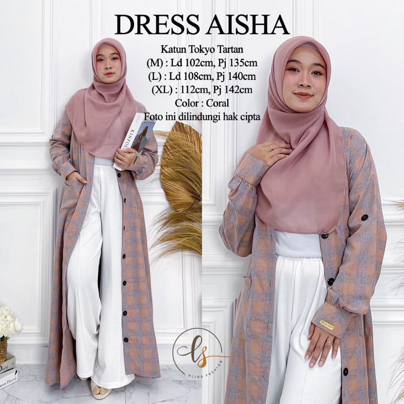 DRESS AISHA by ielsha gamis kotak-kotak gamis katun gamis outer