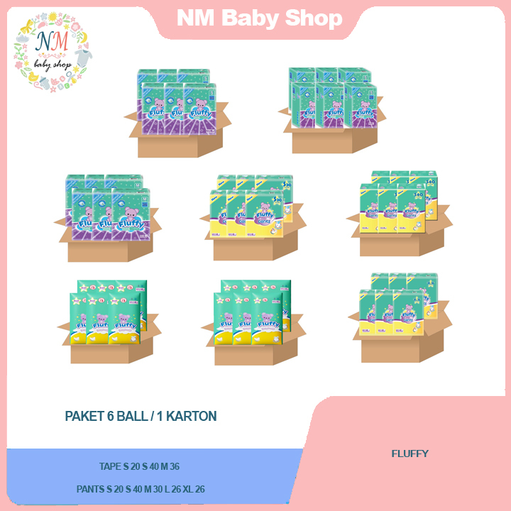 

FLUFFY S 20 S 40 M 30 L 26 XL 26 TAPE S 20 S 40 M 36 (PAKET 6 BALL / 1 KARTON) NM PPKS