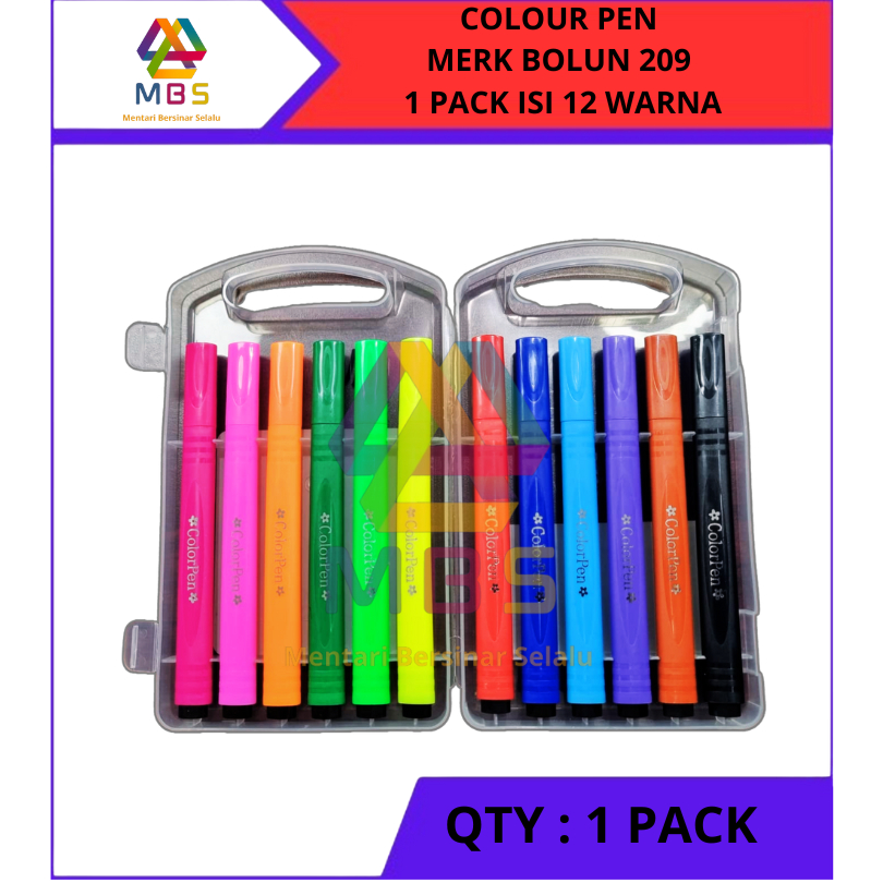 

SPIDOL WARNA COLOUR PEN MERK BOLUN TYPE 209 1 PACK ISI 12 WARNA