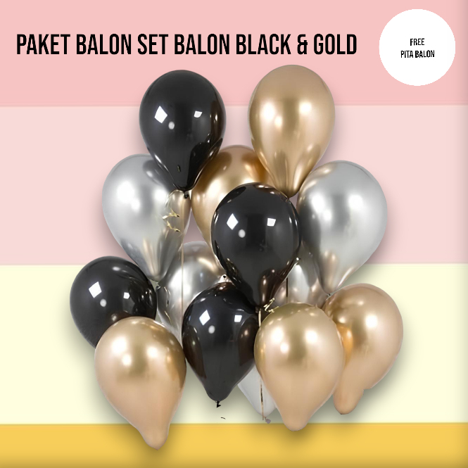 Paket Balon Black Gold Ulang Tahun / Set Dekorasi Happy Birthday