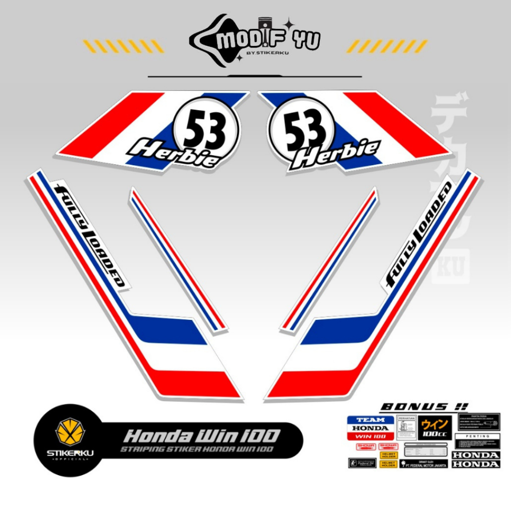STRIPING HONDA WIN / MOTIF 155 HERBIE / STICKER HONDA WIN 100 / STIKER VARIASI WIN 100 VIRAL / MODIF