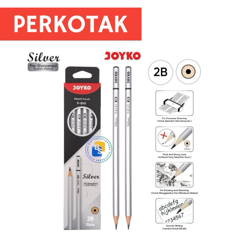 

12 Pcs - Pensil Joyko P-8141 Silver 2B