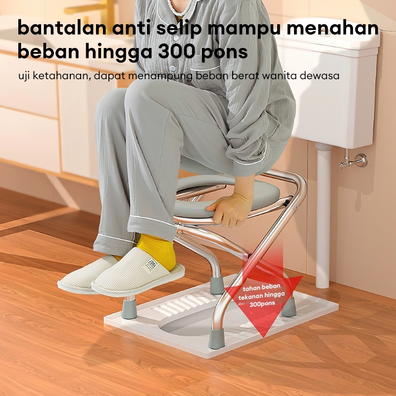 Kursi Toilet Duduk WC Kursi Toilet Stainless Steel Wanita Hamil yang Dapat Dilipat Portable