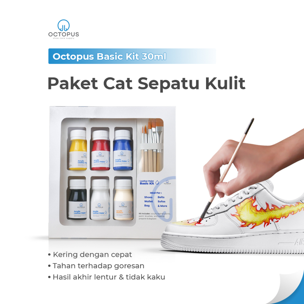 Octopus Leather Paint Basic Kit 30ml Paket Cat Sepatu Kulit permanen | Cat sepatu kulit sintetis