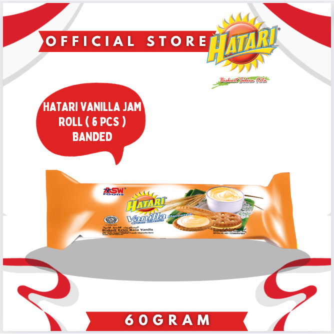 

Hatari Vanilla Jam Roll 60 gr ( 6 Pcs ) - Banded