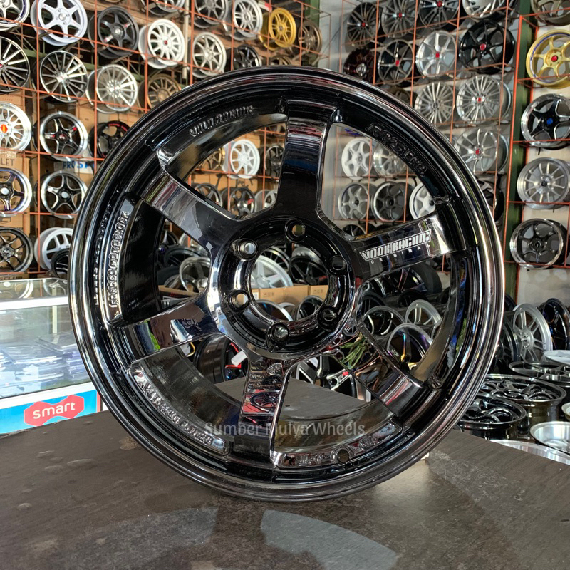 Velg R18 Volk TE37 black chrome by jf luxury. sumber mulya wheels. toko velg ban mobil Semarang