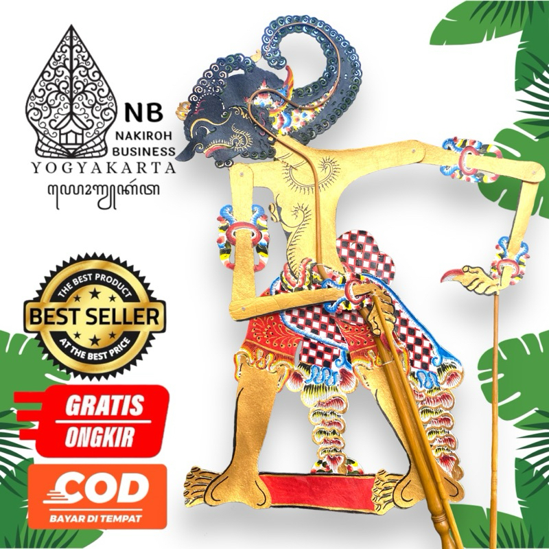 NAKIROHBUSINESS WERKUDARA GAGRAK JOGJA -+ 60 cm Wayang Kulit Asli Werkudara / Bima Gapit Rotan Stand