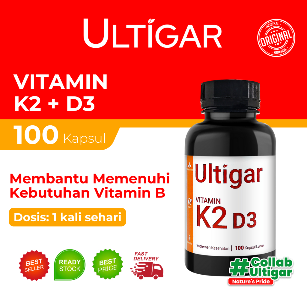 Ultigar Vitamin K2 + D3 - K2 120 mcg D3 400 IU - Botol isi 100 Kapsul Lunak - Suplemen Kesehatan  4.