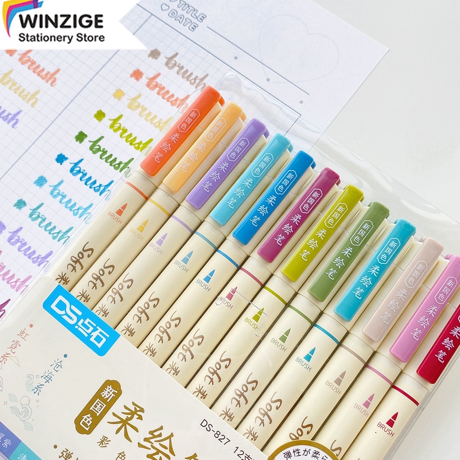 

KODE T65X Winzige Set 3 12 Soft Brush Pen Set Aesthetic Brush Lettering Calligraphy Pen Brush Marker Pena Kuas Warna Pulpen Pena Kaligrafi Coloring Markers