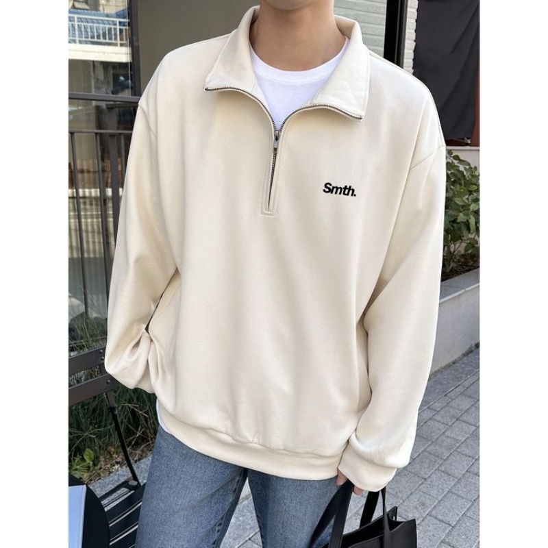 Smith Half Zip Sweater Thrift Vintage Simpel / Sweater Half Zip Distro Cream Biege - Unisex