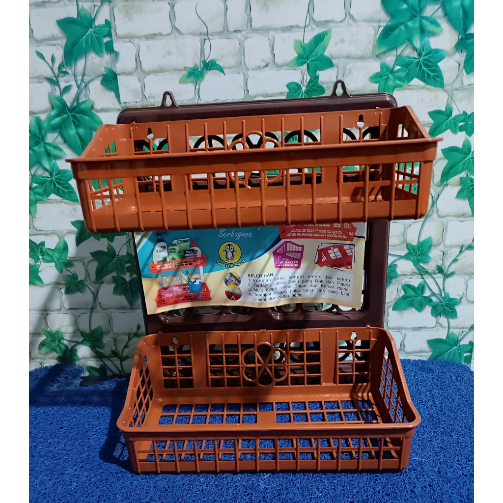 Rak Plastik 2 Susun JOIS COKLAT  Rak Kosmetik Rak Dapur Rak Serbaguna Rak Gantung Tempel Dinding