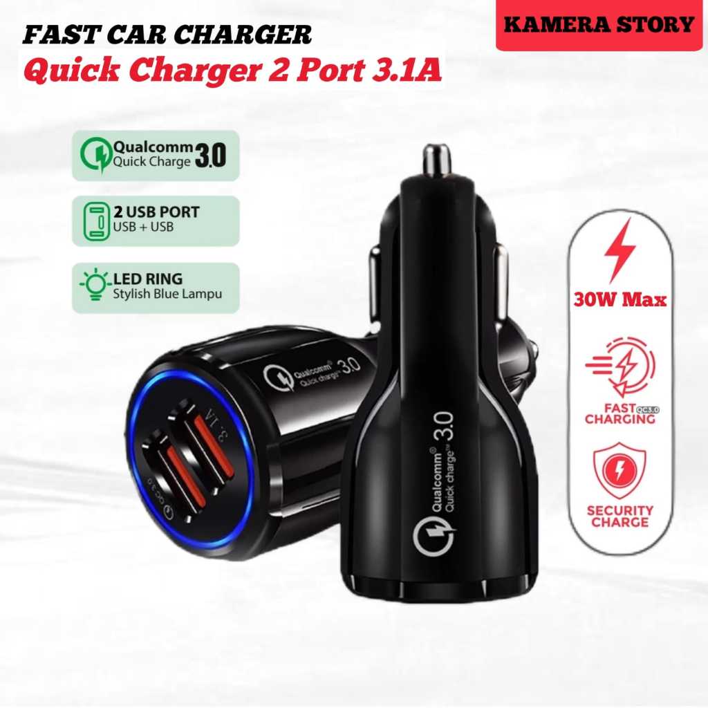 Car Charger Fast Charging 2 Dual Port USB QC3.0 3.1A 30W Colokan Mobil Lampu For Iphone Samsung Xiao