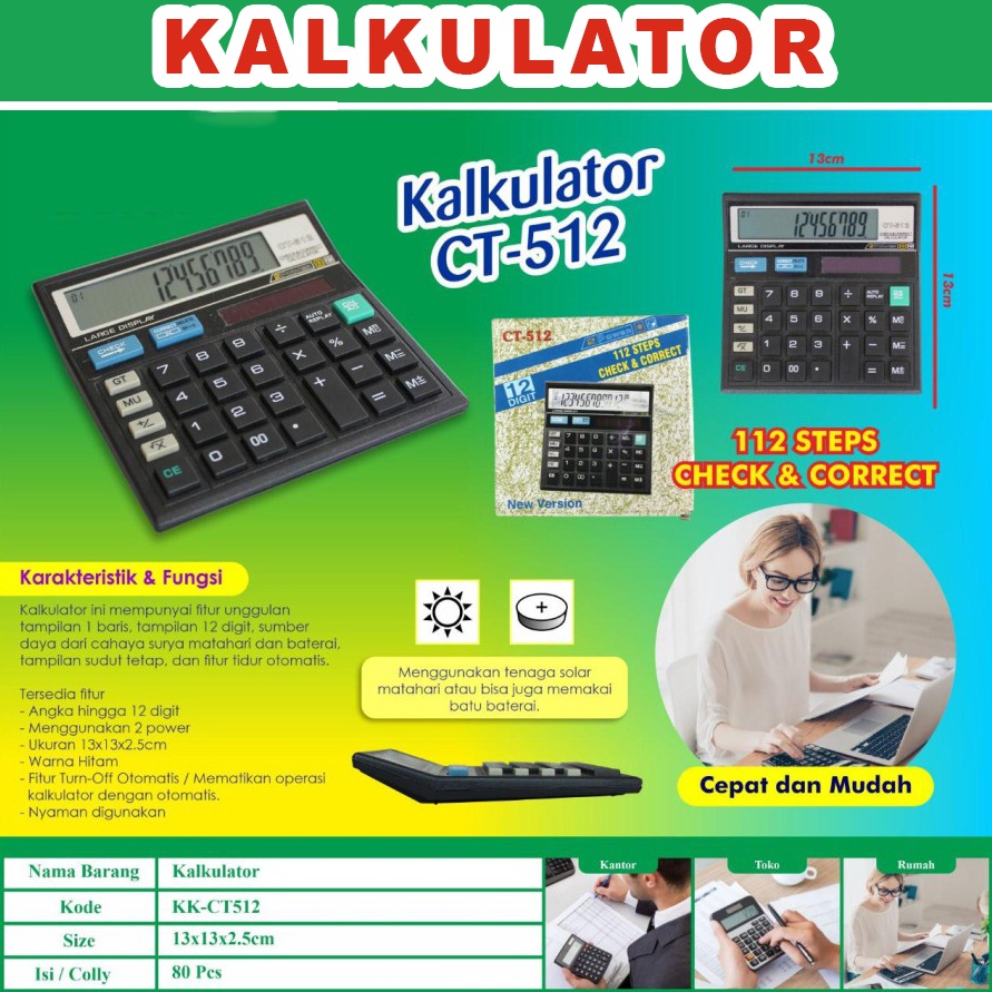 

KODE W68E Kalkulator Calculator Model Citizen CT512 CT 512 12 Digit Mesin Hitung AEON