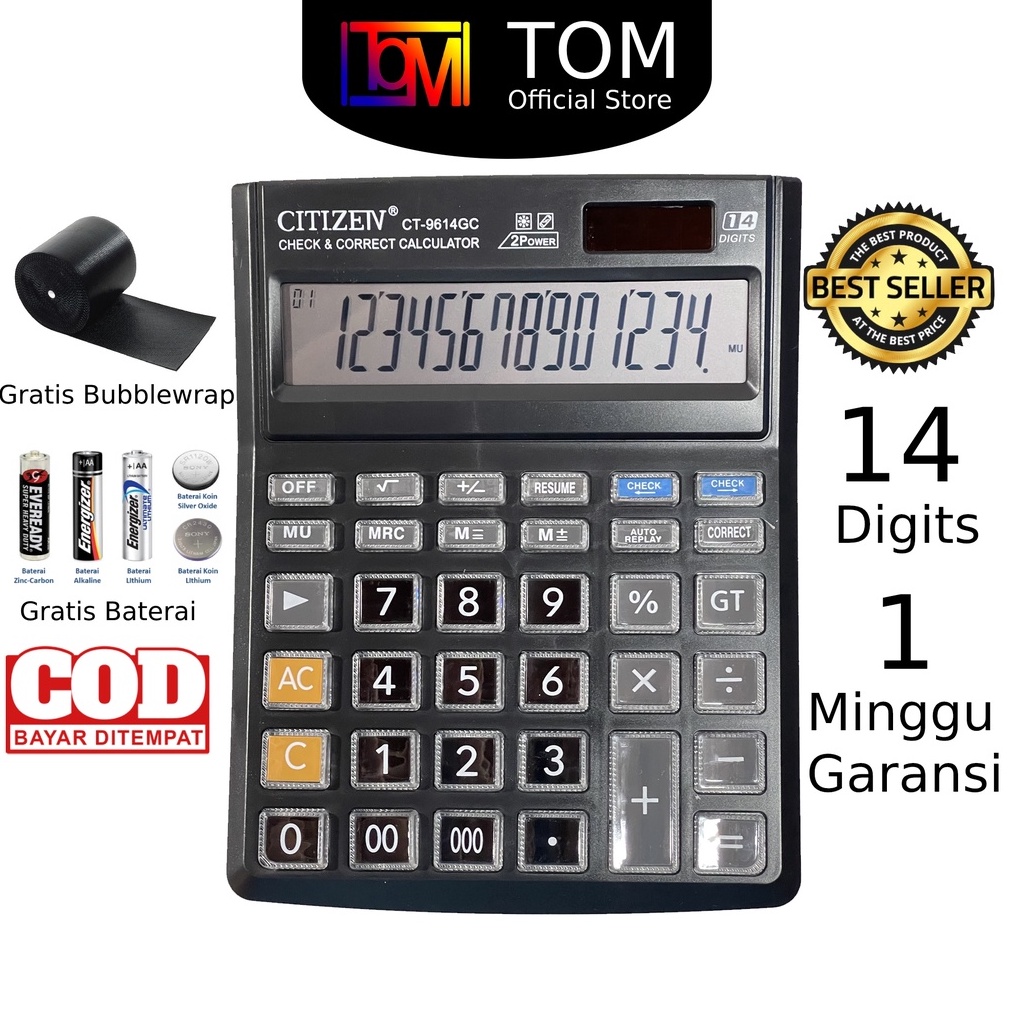 

KODE V87Q Kalkulator CITIZEN CT 9614 GC 14 Digit Calculator Check Dual Two 2 Power