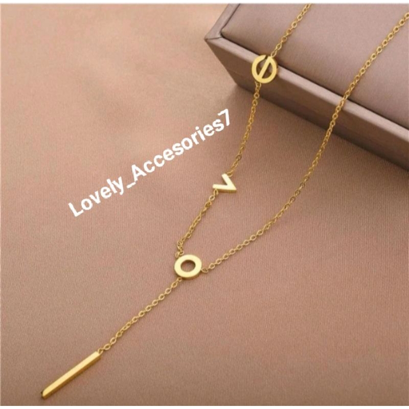 Kalung T002 Wanita Titanium Lapis Emas 18K Dengan Huruf LOVE Anti Karat Anti Luntur
