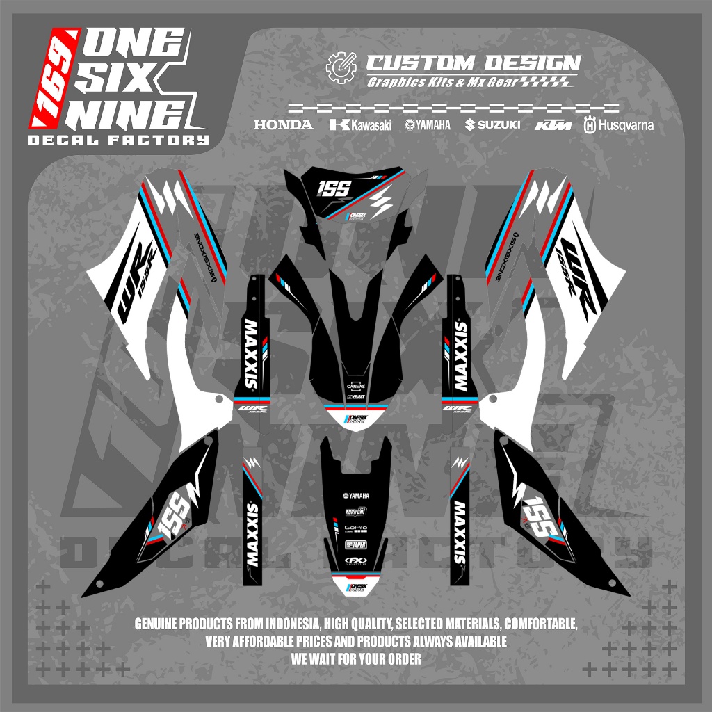 Decal Yamaha Wr 155 Custom Design Hitam Kombinasi Putih - Decal Wr 155 Superglossy