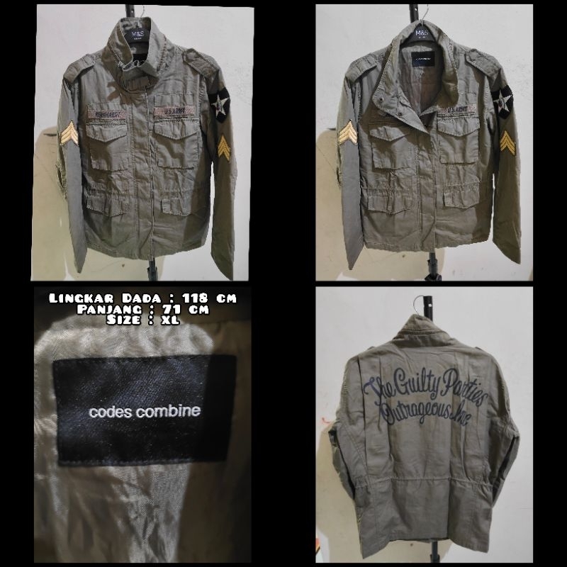 Jaket Parka Military M65 Merk Codes Combine Warna Hijau Army Second Original.