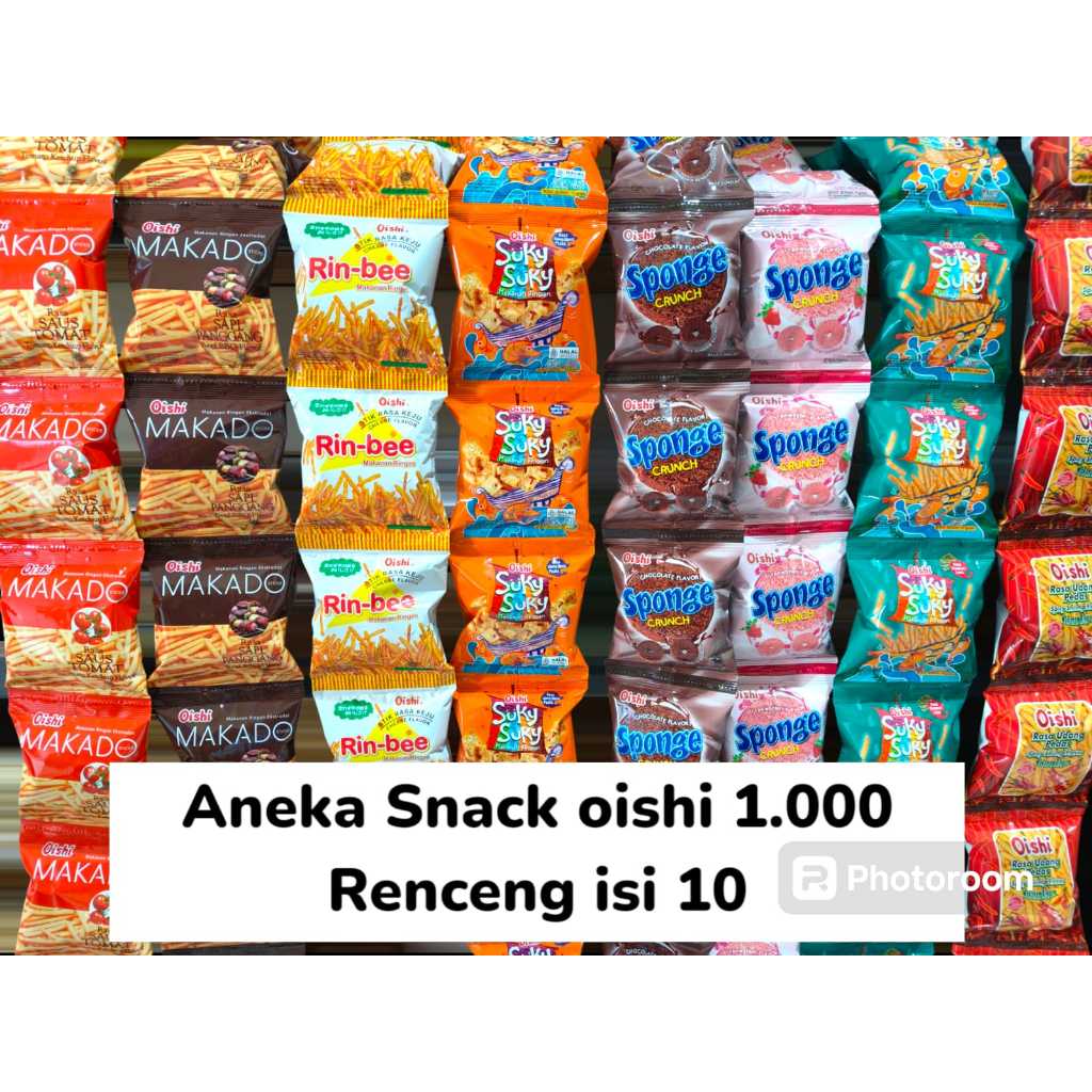 

ANEKA SNACK RENCENG 1000 OISHI MAKADO RINBEE SUKY SPONGE UDANG (1 RENCENG ISI 10)