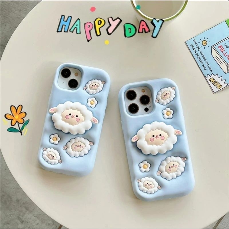 Cute Blue 3D Sheep Griptok Case iPhone 11 12 13 14 15 Pro Max