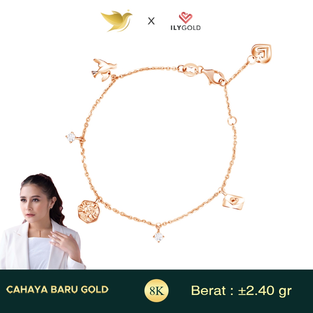 Ily Gold Gelang Emas Loveletter Gantung Gold 9K Cahaya Baru Gold