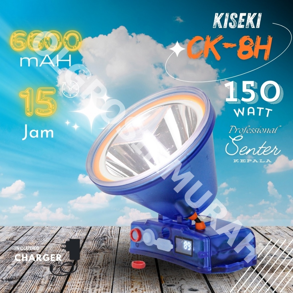 Senter Kepala Premium Kiseki CK-8H Original 150watt 6600mAH 15 jam durability