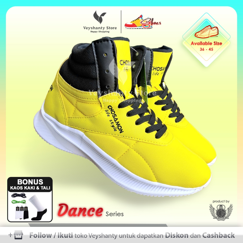 [VEYSHANTY] Sepatu Pria Wanita CS Dance Premium Quality - Warna Kuning Atas Hitam | Casual | Sport |