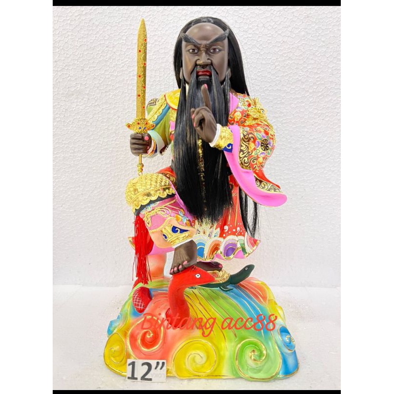 patung dewa siong te kong/ xuan tian shang di - berdiri - kayu taiwan - 12inch