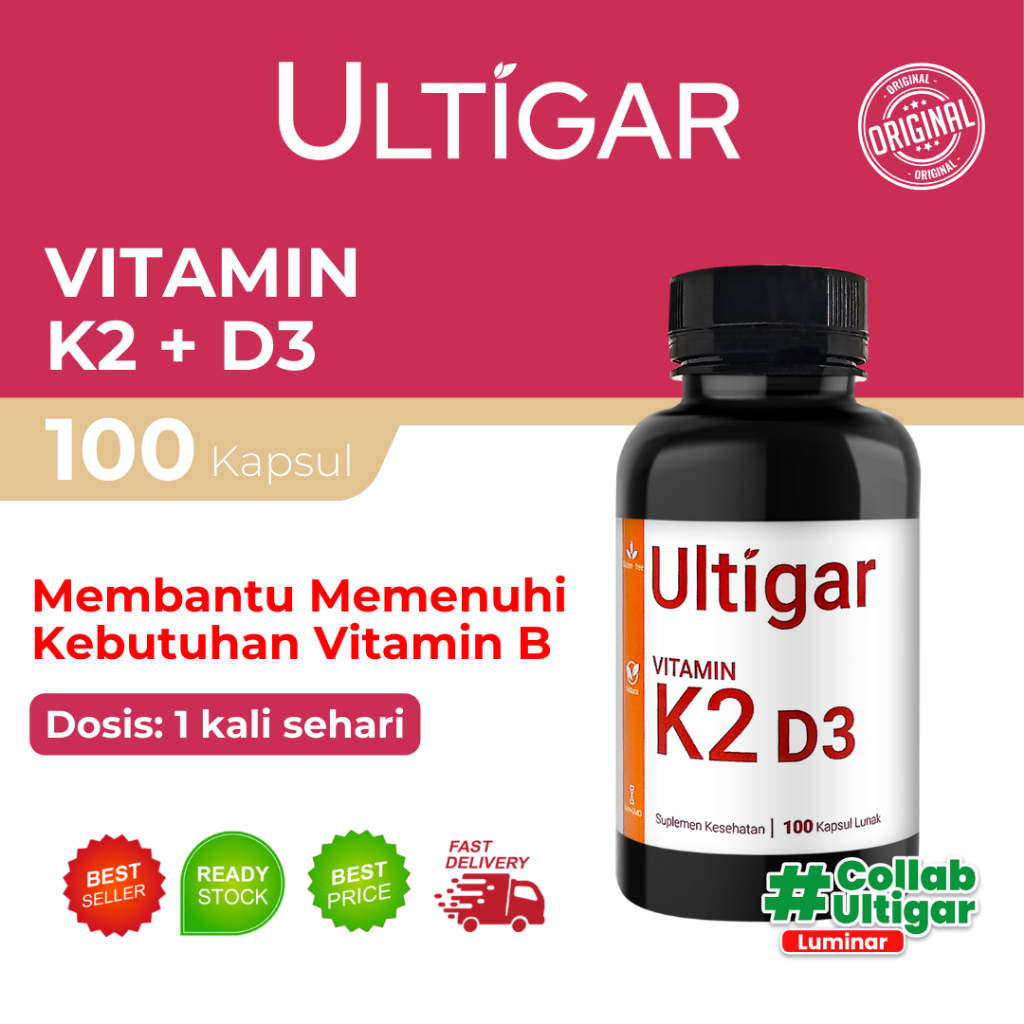 Ultigar Vitamin K2 + D3 -  K2 120 mcg D3 400 IU - Botol isi 100 Kapsul Lunak - Suplemen Kesehatan