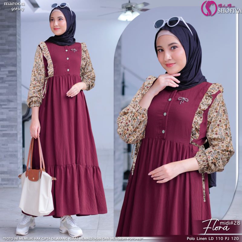 Flora Midi Dress Original by Shofiya / Long Tunik Nyaman