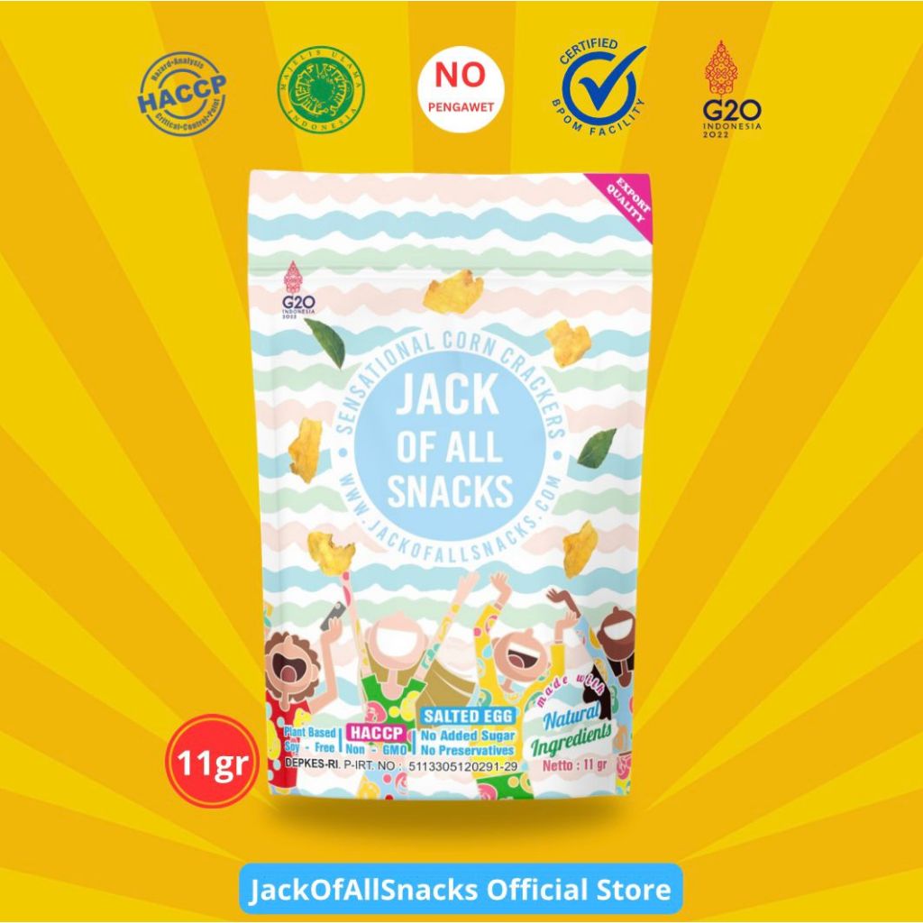 

JACK OF ALL SNACKS 11gr SALTED EGG || CEMILAN KEKINIAN JAJANAN LEZAT LEBIH SEHAT CEMILAN JAGUNG KERIPIK JAGUNG