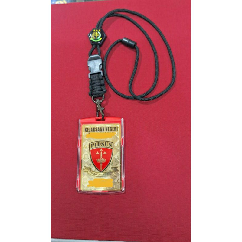 

kalung lanyard akrilik 1 muka plat kuningan sepuh emas KEJAKSAAN.tali biasa dan bisa custom