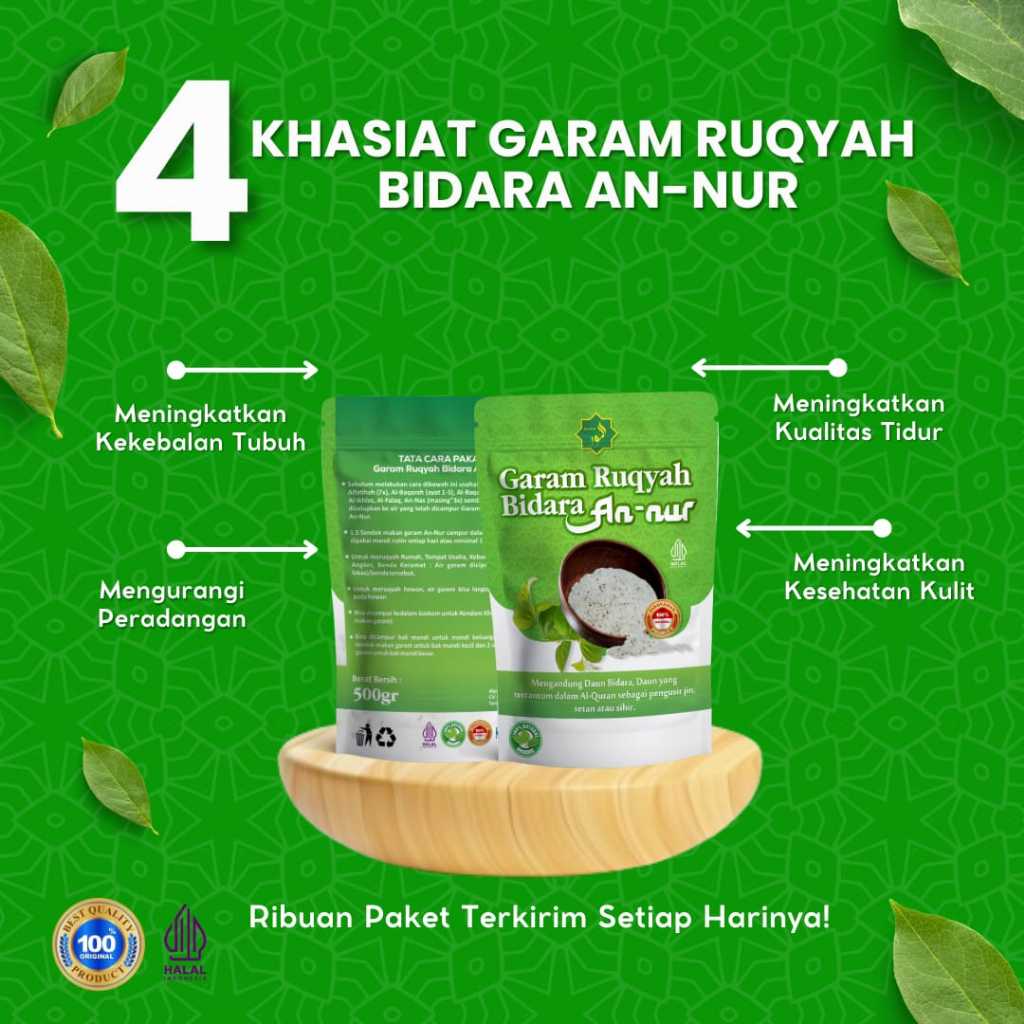 

Garam Bidara An-Nur 500 Gram Membuang Aura dan Energi Negatif