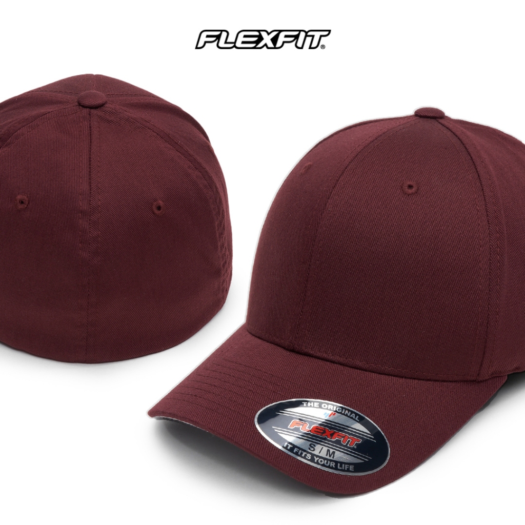 Flexfit Yupoong Topi Baseball Polos Pria Built Up Original Import Warna Maroon