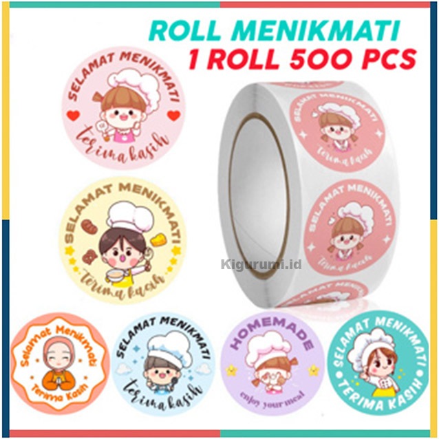 

Stiker 500 Pcs Label Sticker Selamat Menikmati Makanan Thank You 2.5cm ST001
